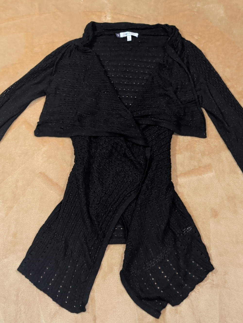 Jennifer Lopez Sparkly Black Open-Front Draped Knit Cardigan
